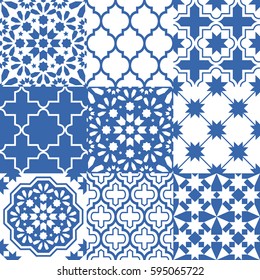 
Moroccan tiles design, seamless navy blue pattern collections