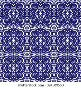 Moroccan tiles ornaments in blue and white colors. Seamless patchwork pattern. Can be used for wallpaper, textile and pattern fills, different surfaces, background of web site pages.