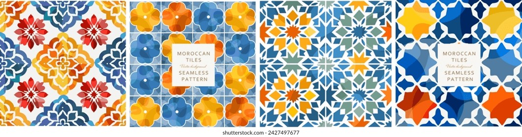 Moroccan tiles. Seamless geometric pattern. Vector illustration of oriental arabic ornament. Background for a greeting card for the holiday of Ramadan Kareem and Eid Mubarak