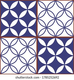 Moroccan and Turkish geoemetic tile seamless vector design, white and blue textile pattern. Retro abstract wall art background inspired by traditional tiles Morocco and Turkey
 