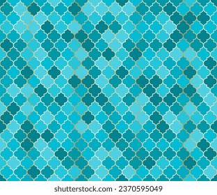 Moroccan or Turkish tile mosaic motif, gold and blue pattern.