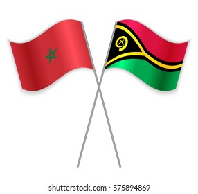 Moroccan and Vanuatuan crossed flags. Morocco combined with Vanuatu isolated on white. Language learning, international business or travel concept.