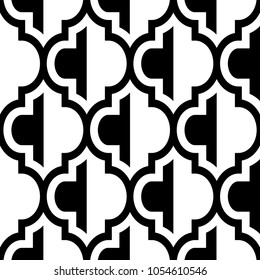 Moroccan vector seamless black and white design, tile repetitive pattern, geometric background.

Monochrome wallpaper background inspired by ceramic tiles from Morocco, mosaic with abstract shapes

