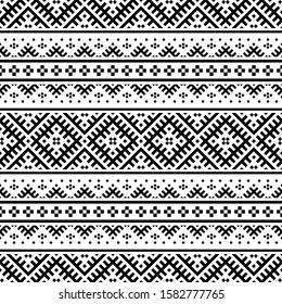 Moroccan Vector seamless pattern in black white color. Abstract geometric of Tribal ethnic background illustration, fabric textile pattern