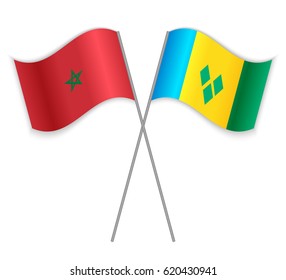 Moroccan and Vincentian crossed flags. Morocco combined with Saint Vincent and the Grenadines isolated on white. Language learning, international business or travel concept.