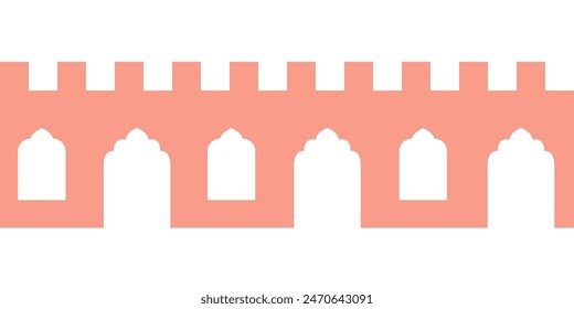 Moroccan wall shape vector seamless border. Vector cute simple town wall border.