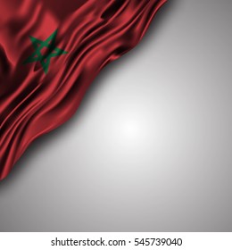 los marroquíes ondeando una bandera sedosa aislada de fondo gris, pueden ser usados en muchos temas como el día nacional, el día de la independencia del Marruecos y cualquier acontecimiento nacional e internacional
