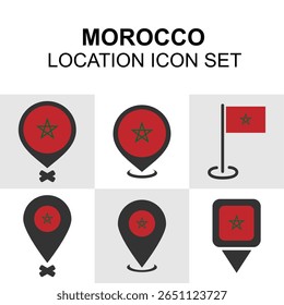 Moroccan-themed location icons with flag and desert-inspired design.