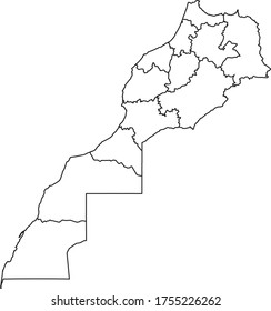 Mapa de Marruecos 2015 en color blanco y borde negro sobre fondo blanco. Ilustración vectorial.