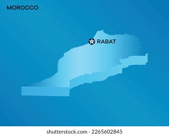 Mapa isométrico 3D de Marruecos con diseño de iluminación vectorial de marca mayúscula Rabat