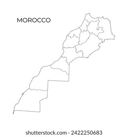 Morocco administrative division contour map. Regions of Morocco and Western Sahara. Vector illustration