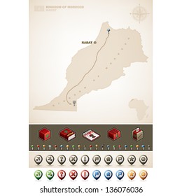 Morocco and Africa maps, plus extra set of isometric icons & cartography symbols set
