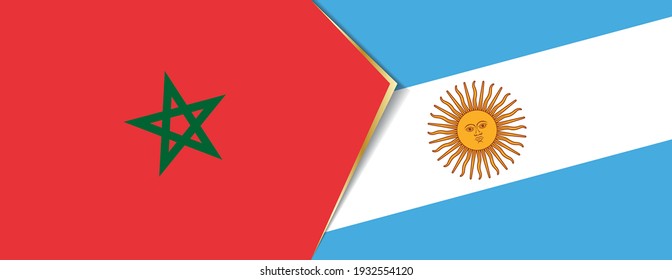 Morocco and Argentina flags, two vector flags symbol of relationship or confrontation.