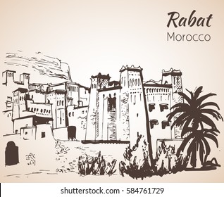 Morocco attractions.  Sketch. Isolated on white background.  