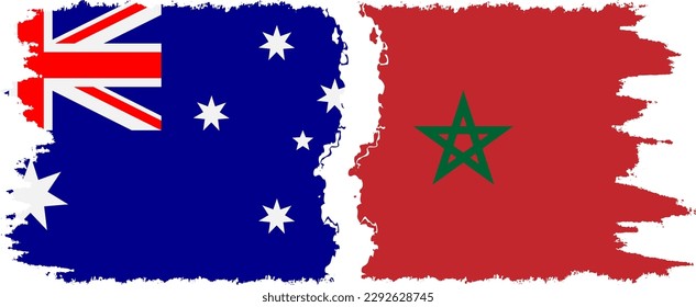 Morocco and Australia grunge flags connection, vector
