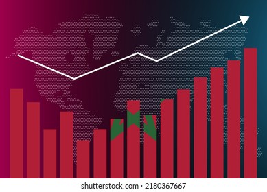 Morocco bar chart graph with ups and downs, increasing values, Morocco country flag on bar graph, upward rising arrow on data, news banner idea, developing country concept