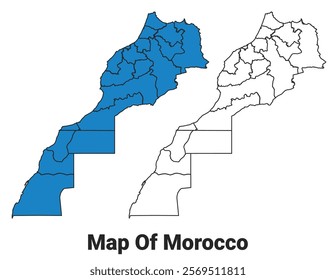 Morocco Blue detailed map border regions outline vector set