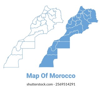 Morocco Blue map flat regions border outline vector illustration