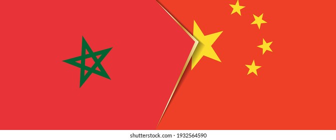 Morocco and China flags, two vector flags symbol of relationship or confrontation.