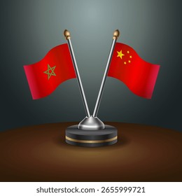 Morocco and China table flags relation  with gradient backgrund. Vector Illustration