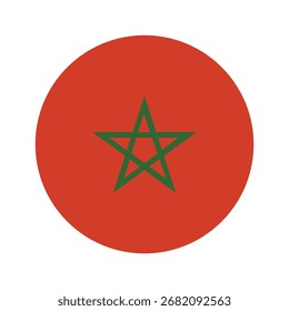Morocco circle flag. Round flag of Morocco badge. Moroccan flag icon.