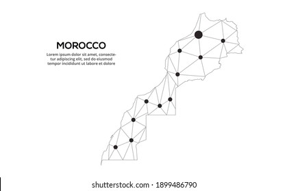 Morocco communication network map. Vector low poly image of a global map with lights in the form of cities. Map in the form of a constellation, mute and stars.