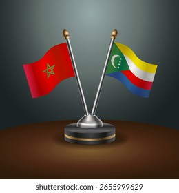 Morocco and Comoros table flags relation  with gradient backgrund. Vector Illustration