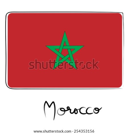 Morocco country flag doodle with text isolated on white