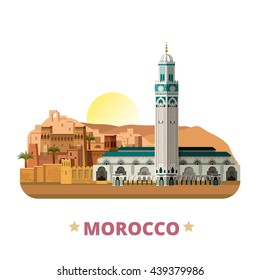 Morocco country magnet design template. Flat cartoon style historic sight showplace web site vector illustration. World vacation travel sightseeing Africa African collection. Hassan II Mosque Tamdaght