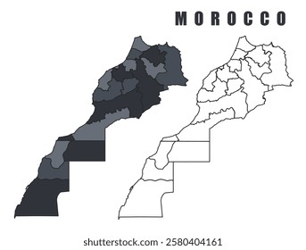 Morocco country map black flat outline vector illustration set