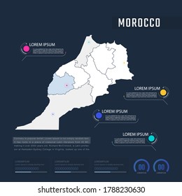 Morocco country map infographics vector with pointer marks and circle chart.  Editable Infographics template. Vector illustration