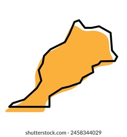 Morocco country simplified map. Orange silhouette with thick black sharp contour outline isolated on white background. Simple vector icon