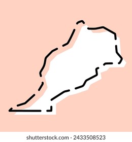 Morocco country simplified map. White silhouette with black broken contour on pink background. Simple vector icon