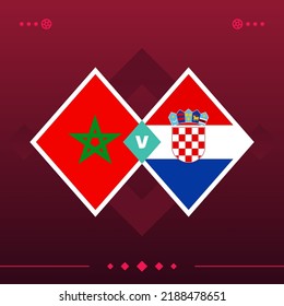 morocco, croatia world football 2022 match versus on red background. vector illustration.