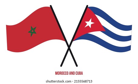 Morocco and Cuba Flags Crossed And Waving Flat Style. Official Proportion. Correct Colors.