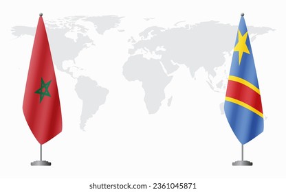 Banderas de Marruecos y la República Democrática del Congo para una reunión oficial en el fondo del mapa mundial.