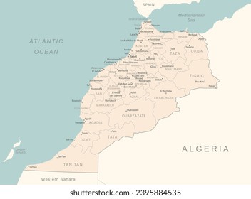 Marruecos - mapa detallado con las divisiones administrativas del país. Ilustración del vector