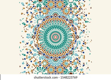 Morocco disintegration template based on geometric islamic mosaic design. Tile repeating vector border. Abstract background. 