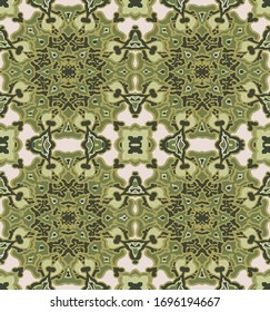 Morocco disintegration template based on geometric islamic mosaic design. Tile repeating vector border. Abstract background. green tones seamless digital print pattern 