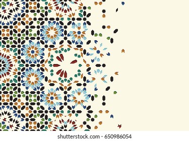 Morocco Disintegration Template. Islamic Mosaic Design. Abstract Background.