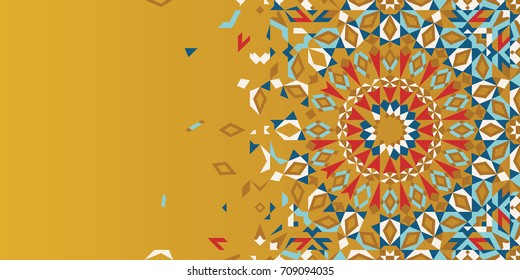 Morocco Disintegration Template. Islamic Mosaic Design. Abstract Background for business card, invitation.