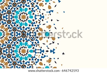 Morocco Disintegration Template. Islamic Mosaic Design. Abstract Background.