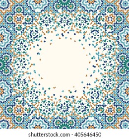 Morocco Disintegration Template. Traditional Islamic Mosaic Design. Abstract Background. 