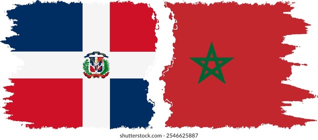 Morocco and Dominican Republic grunge flags connection, vector