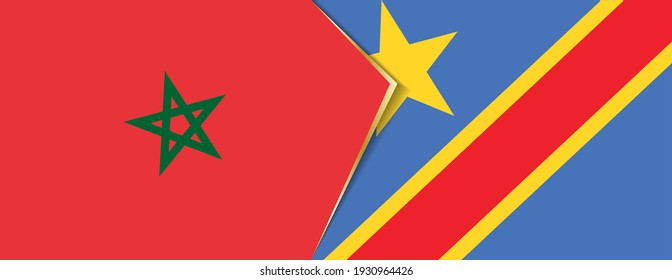 Morocco and DR Congo flags, two vector flags symbol of relationship or confrontation.