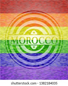 Morocco emblem on mosaic background with the colors of the LGBT flag