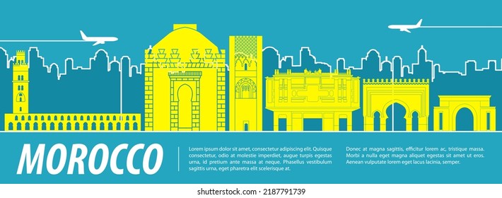 Morocco famous landmarks by silhouette style,vector illustration