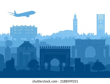 Morocco famous landmarks by silhouette style,vector illustration
