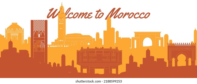 Morocco famous landmarks by silhouette style,vector illustration