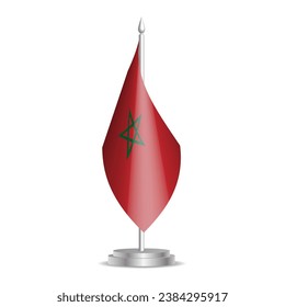 Morocco flag - 3D mini flag hanging on desktop flagpole. Usable for summit or conference presentaiton. Vector illustration with shading.
